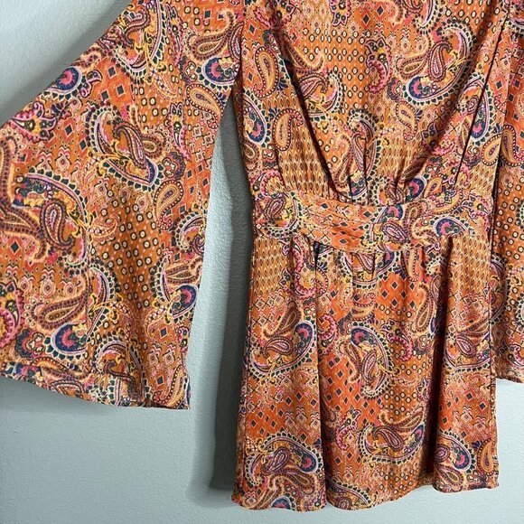 NWT Jessica Simpson Amella Dress Winding Trial Adobe Boho Paisley Flare Sleeve S - Picture 7 of 12
